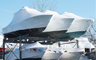 Wake boat cleaned and prepped for seasonal maintenance and winterization